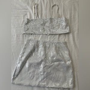 White Sequin Two Piece Set